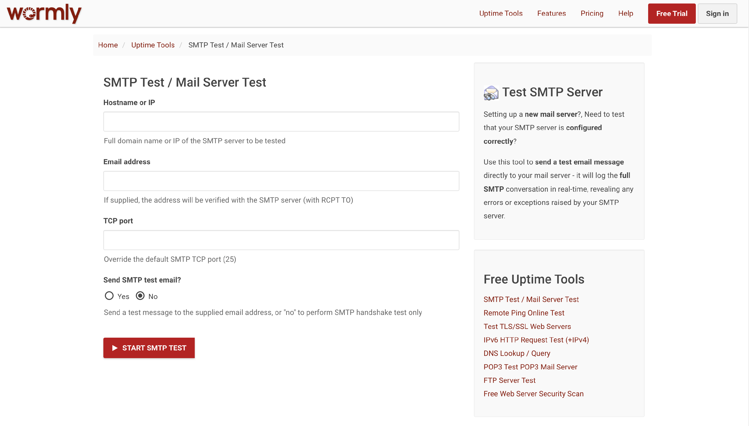 Wormly - test SMTP server