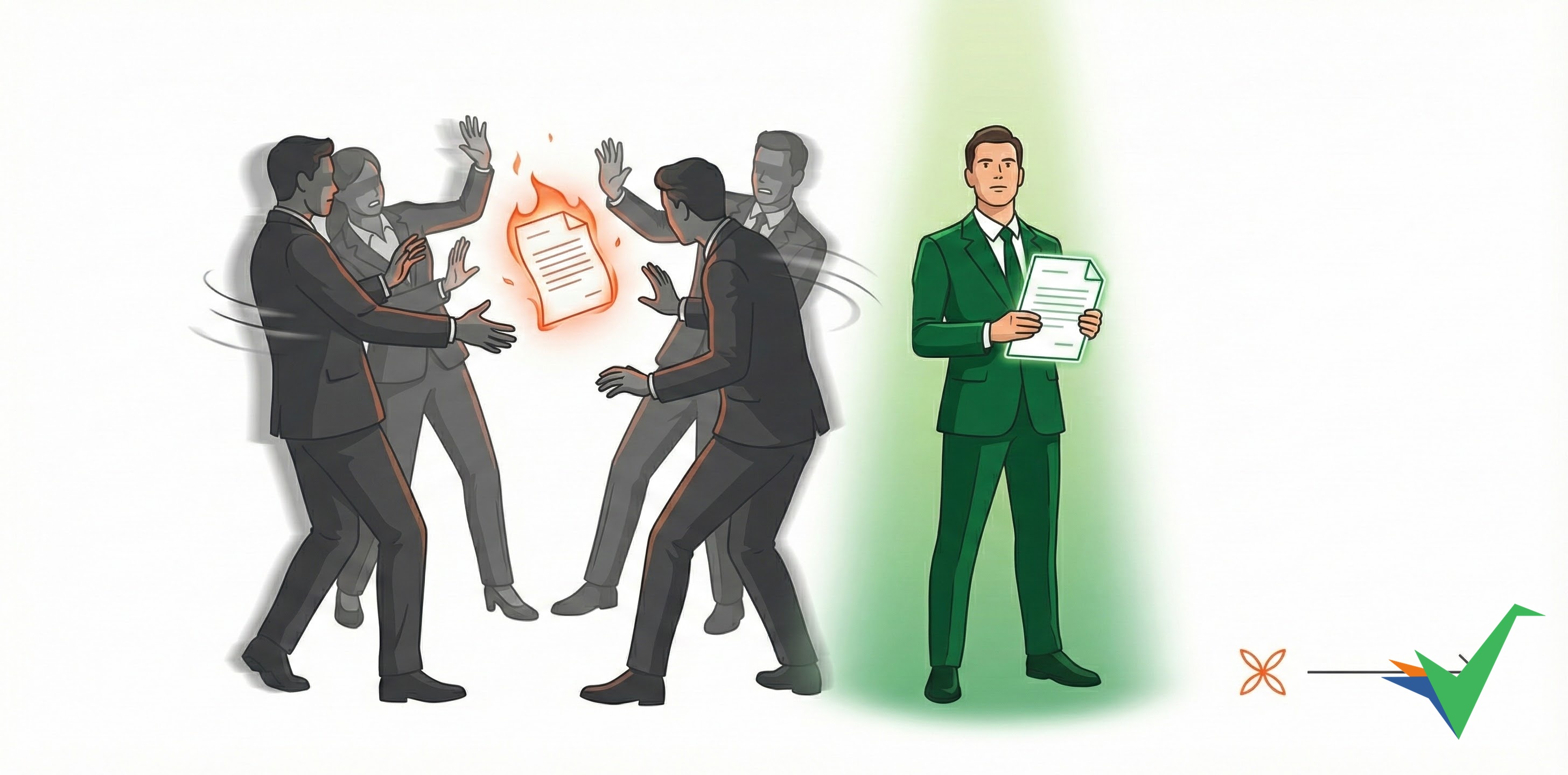 Accountability visualized as tasks being passed like hot potatoes on the left transforming to clear ownership with a person confidently holding a task on the right