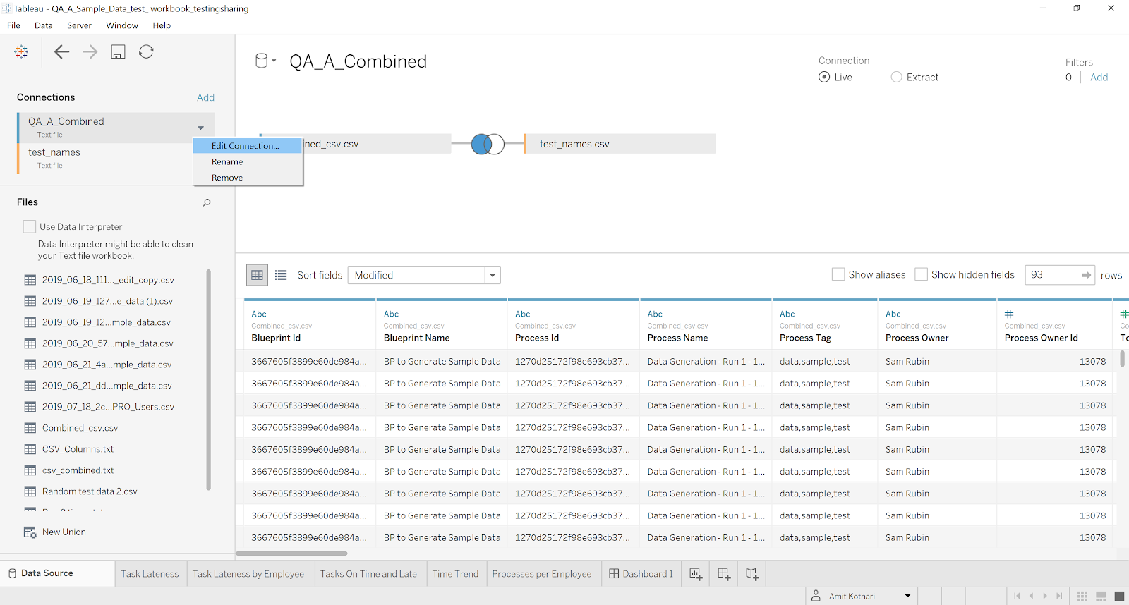 Changing data connection to blank files