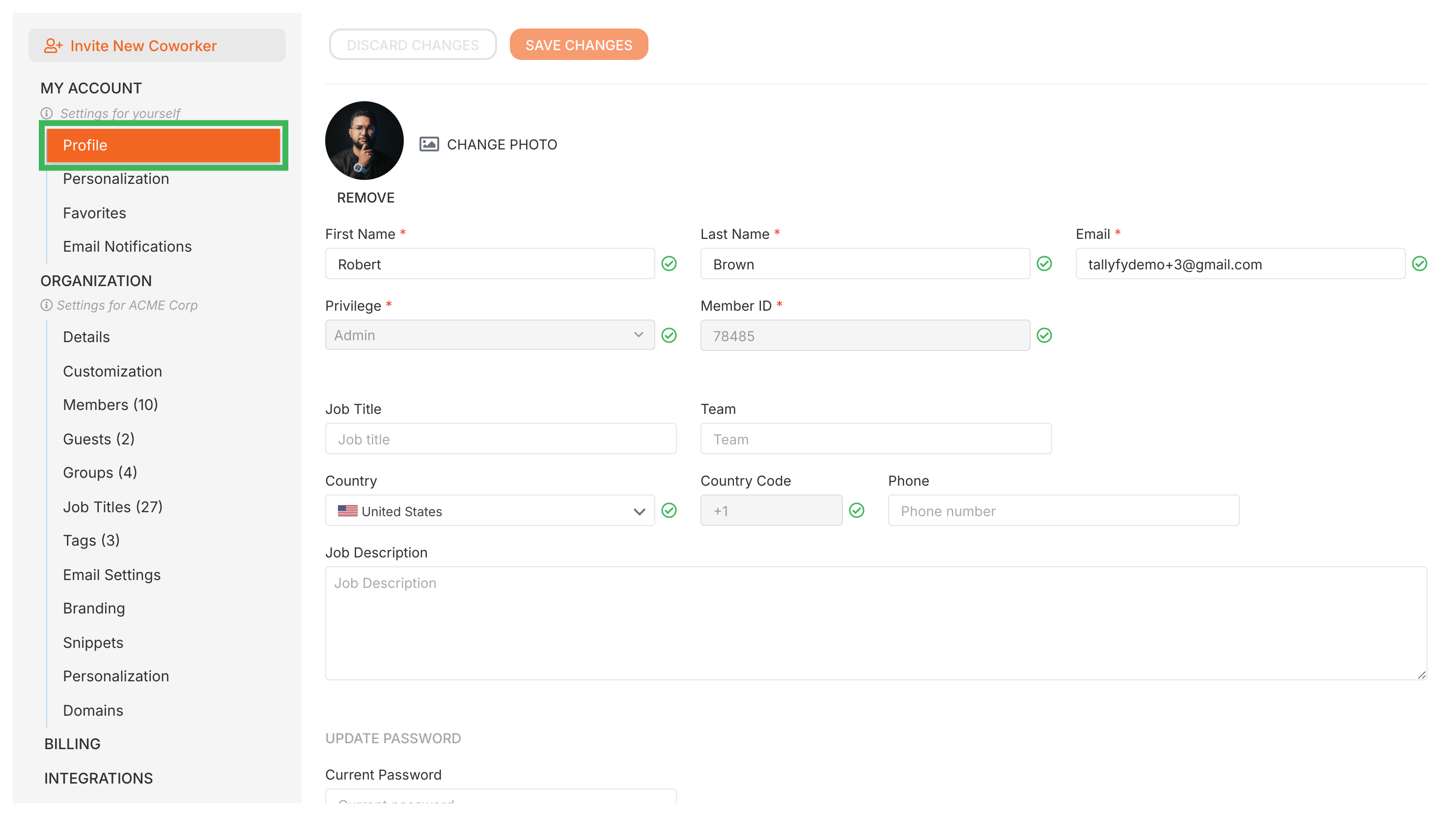 Profile settings