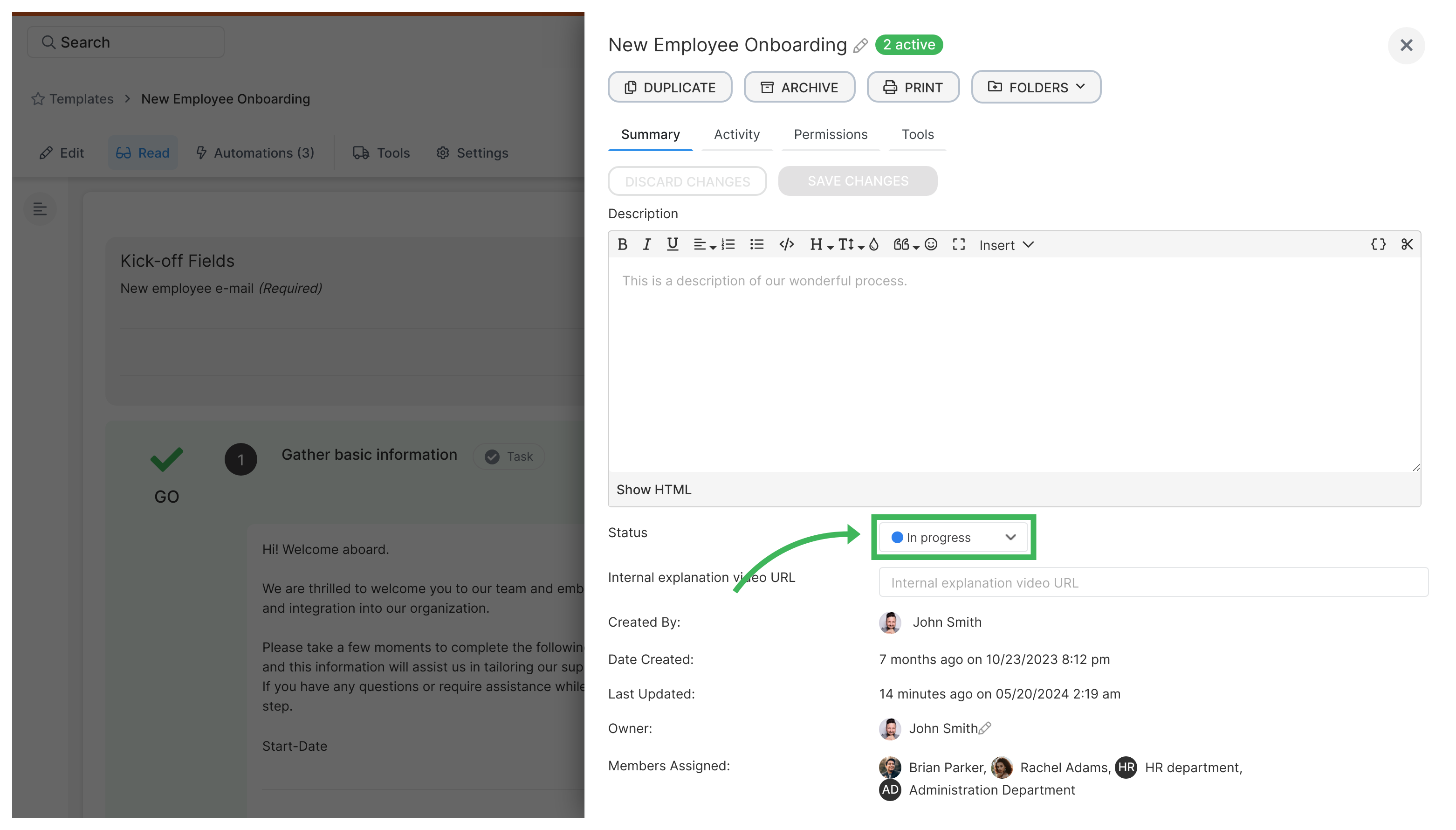 Tallyfy Pro · Change a template's status