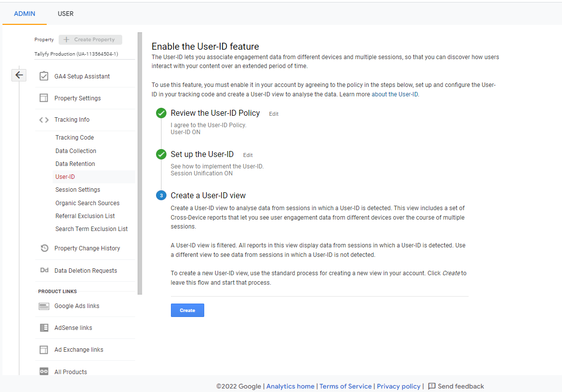 Google Analytics User-ID settings page