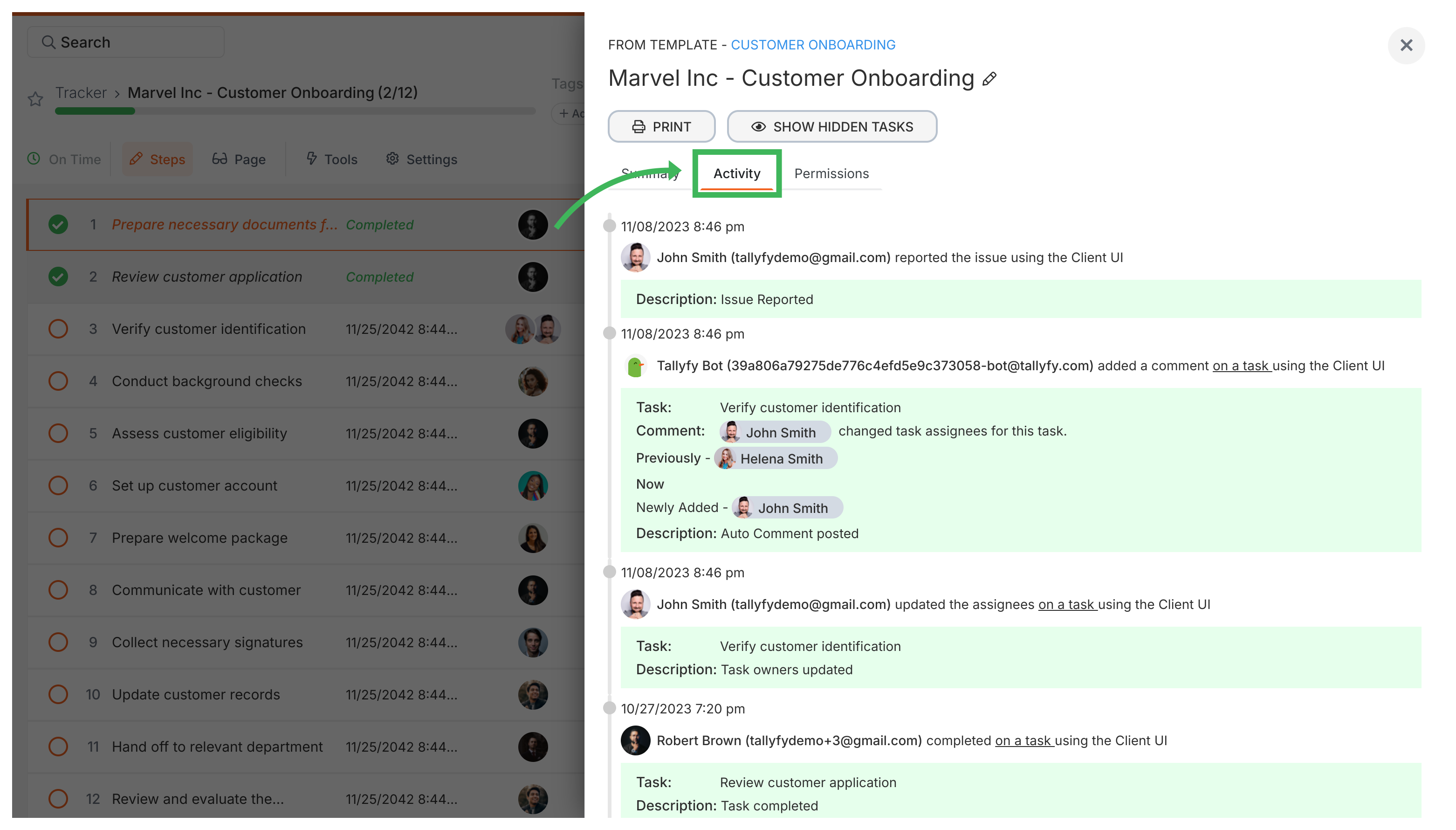 Check process activity · Tallyfy Pro