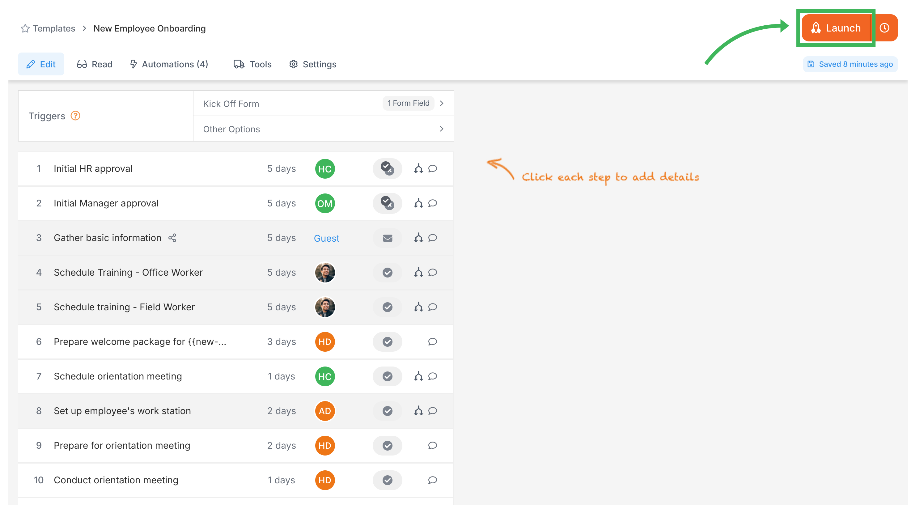 Launch a process · Tallyfy Pro