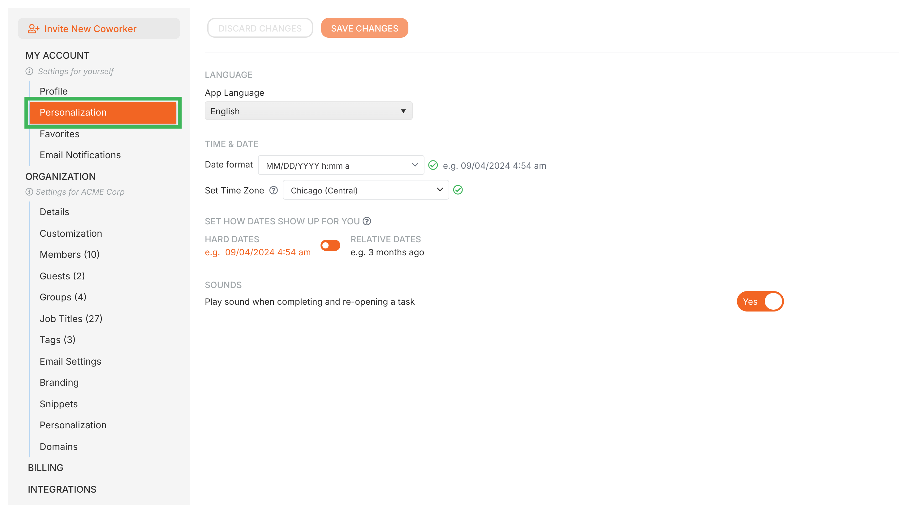 Personalization settings · Tallyfy Pro