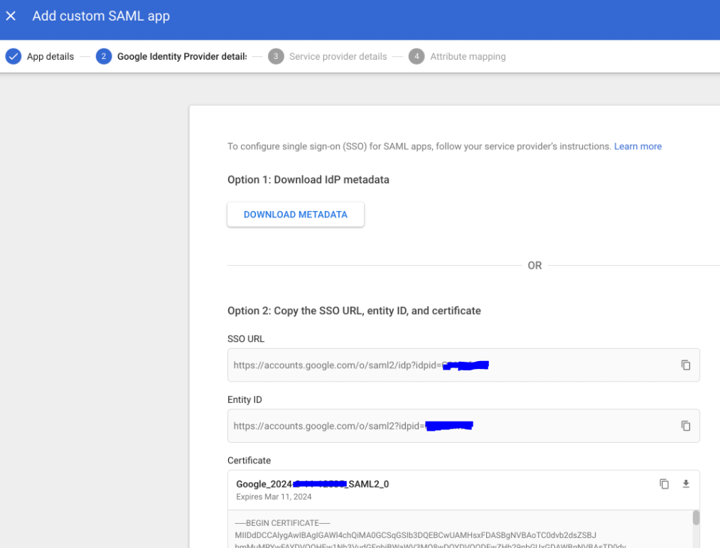 Google Identity Provider Details