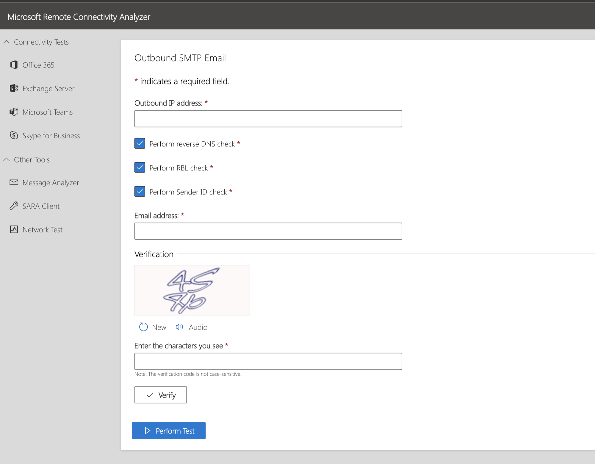 Microsoft Remote Connectivity Analyzer for SMTP testing