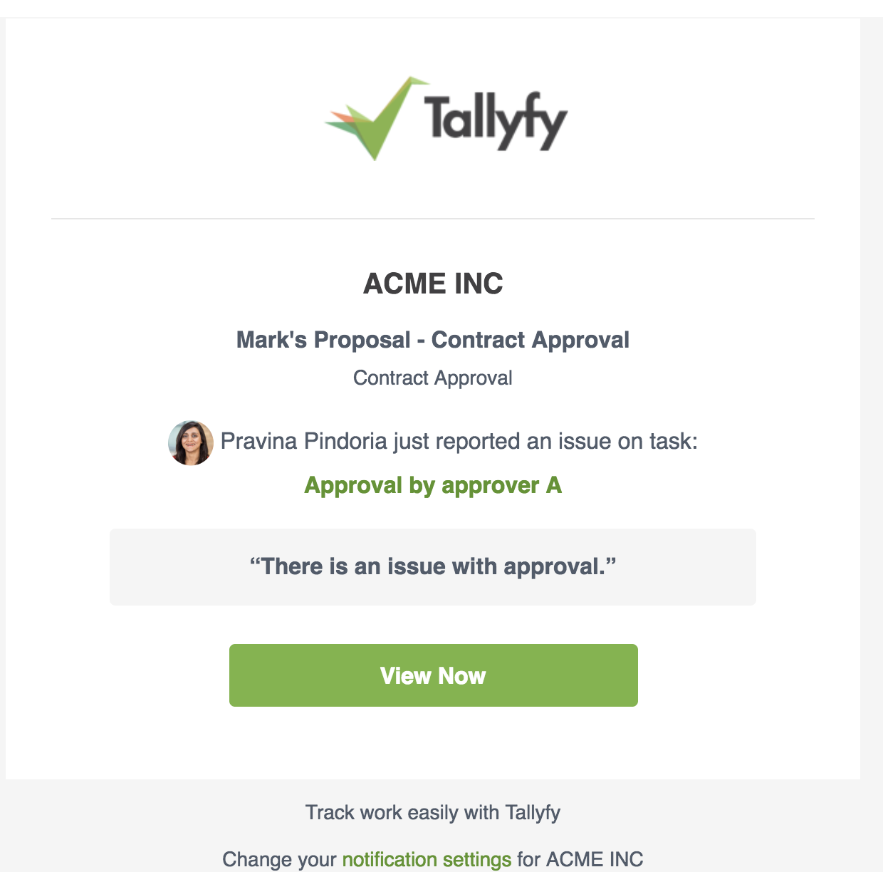 Tallyfy issue reported email notification