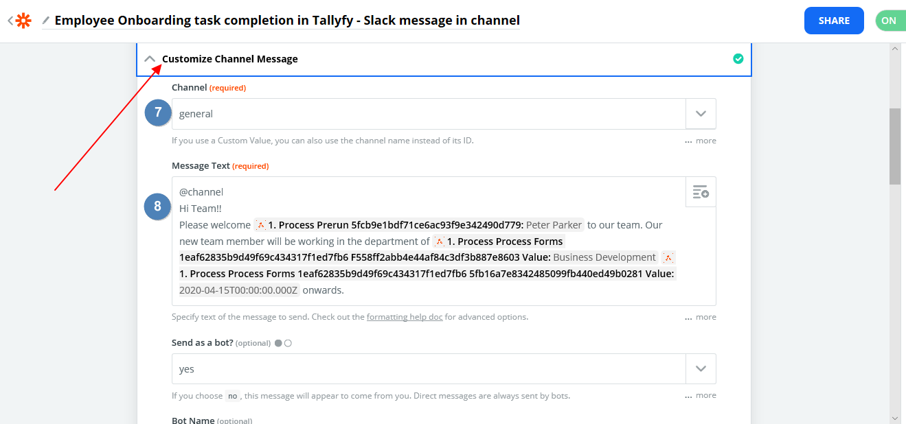 Slack message template